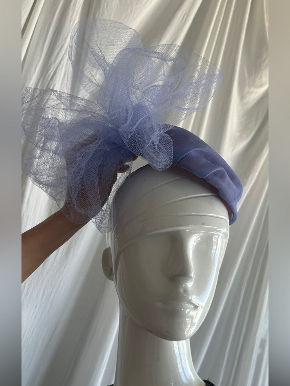 Polo or Church or costume Party fascinator Lilac color Mesh Appliqué tablet hat - Picture 4 of 16